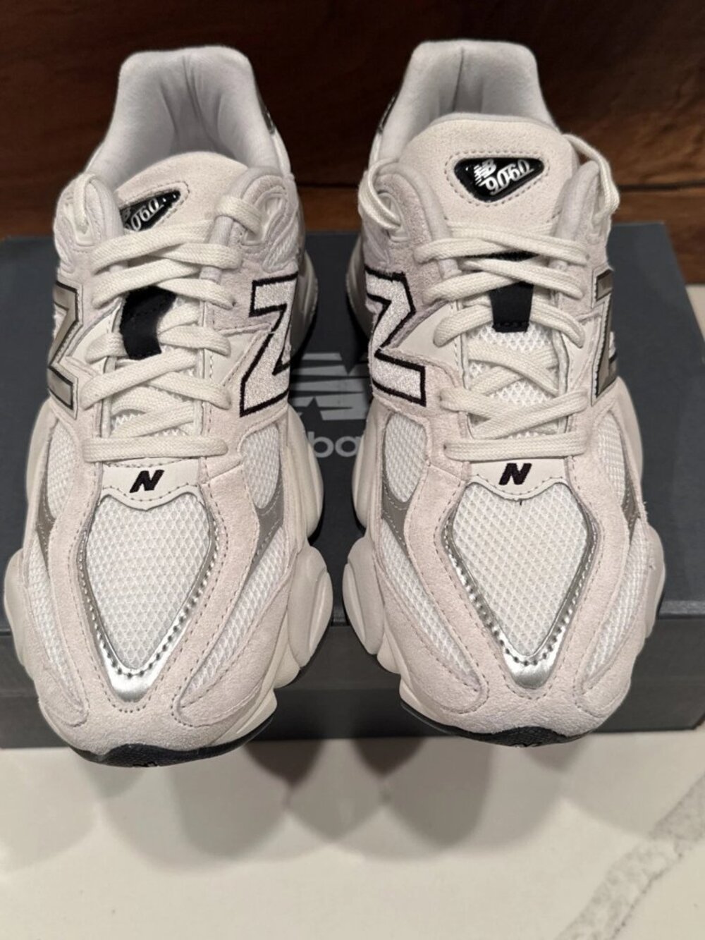 Women's New Balance 9060 Shoes - White Black Silver Metallic U9060JRB - Picture 2 of 9